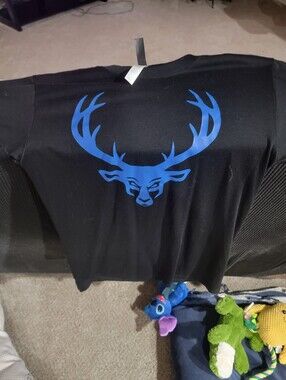 Bucked UP Black Tee with Bold Blue Deer Antler Graphic